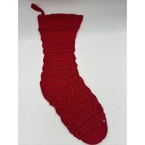 Red Handmade Crochet Snowflake Christmas Stocking Vintage Some Discoloration